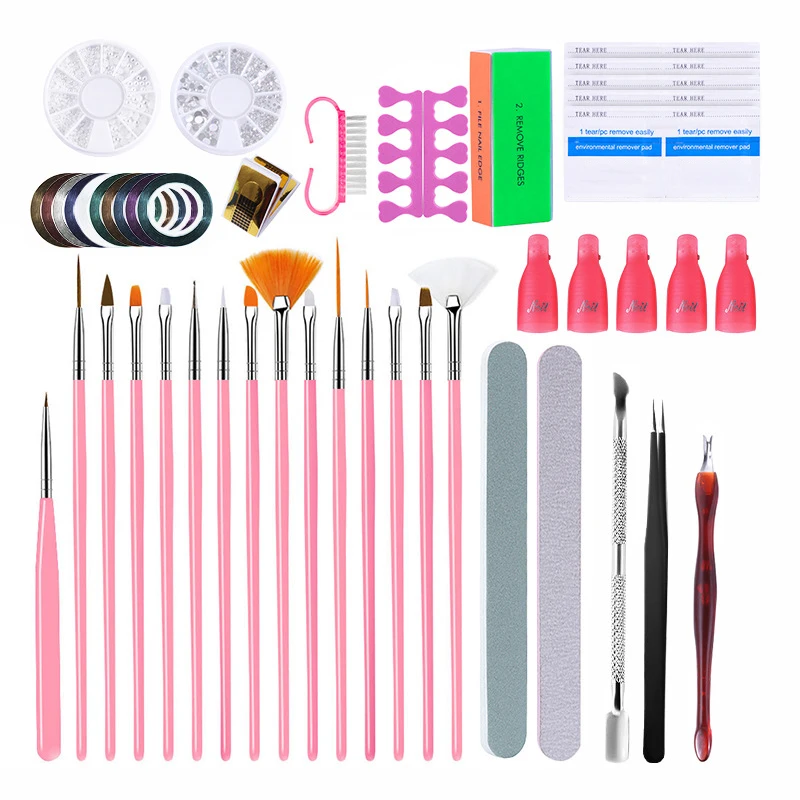 

52Pcs Nail Manicure Tools Set Nail Art Decoration Stickers Buffer Files Dead Skin Pusher Soaker Tweezers Clip Removers Nail Wrap
