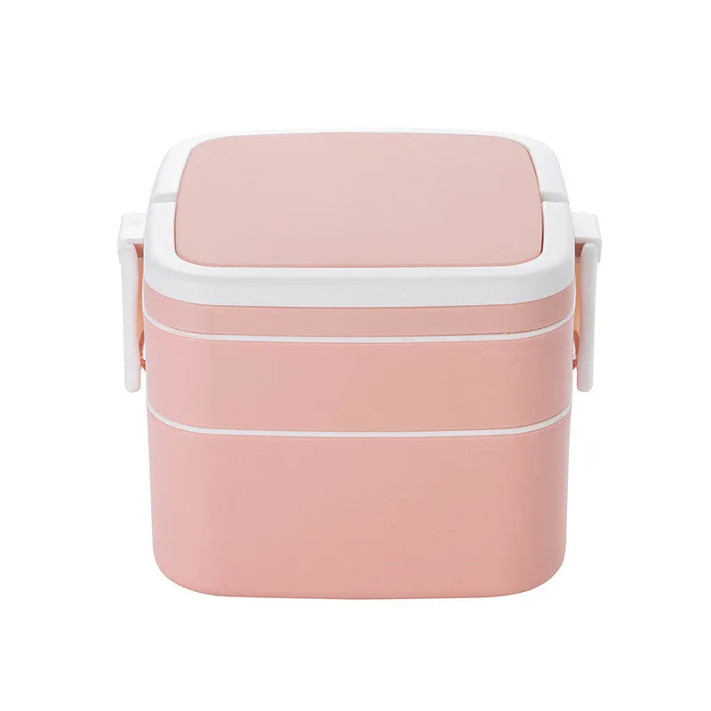 

Double Layer Portable Lunch Box Round Square Microwave Oven Can Heat Large-capacity Food Container With Spoon Student Meal Case