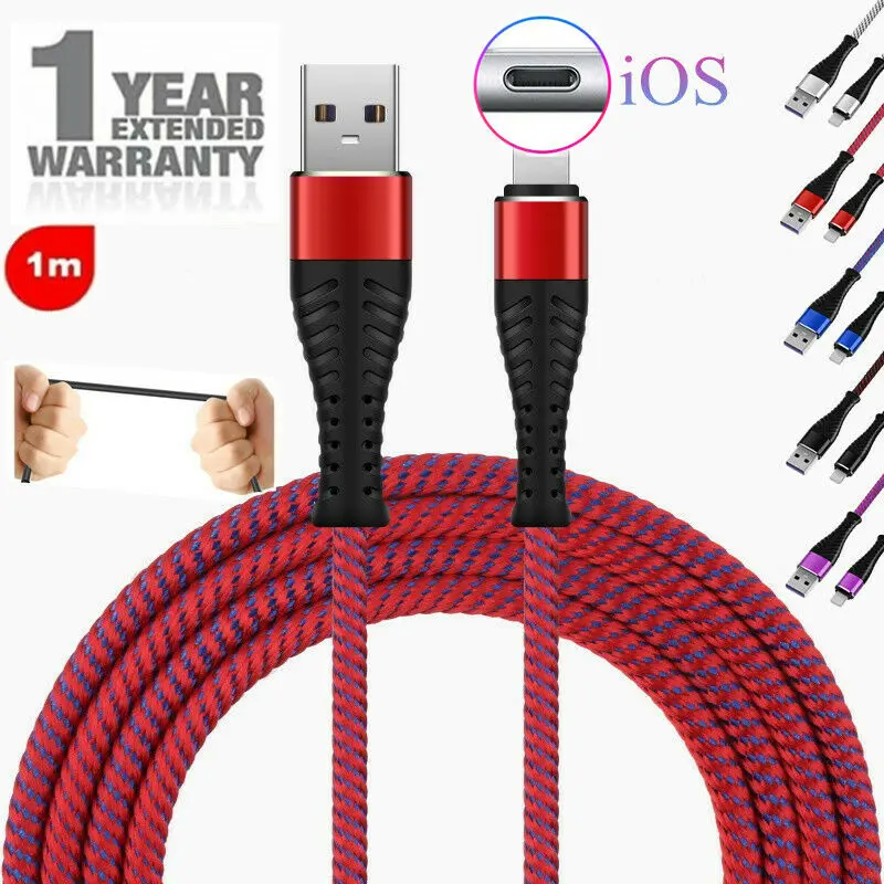 1 м мощный Плетеный usb-кабель для зарядки и передачи данных для iPhone 5, 6, 7, 8 X XS, XR, iOS, устройство, горячее предложение для iPad Air 1, 2, 3