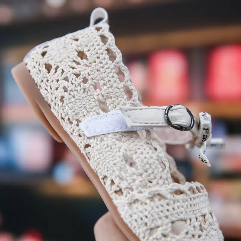 

Children's woven shoes 2020 new fashion spring and autumn bowknot breathable soft bottom flat shoes girls sandals baby shoes