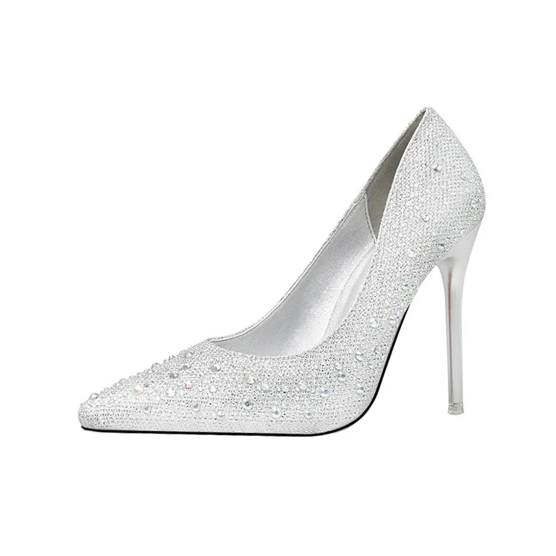 

fashion, sweet, elegant, stiletto high heels, shallow mouth, thin, pointed toe color diamonds and rhinestone wedding shoes