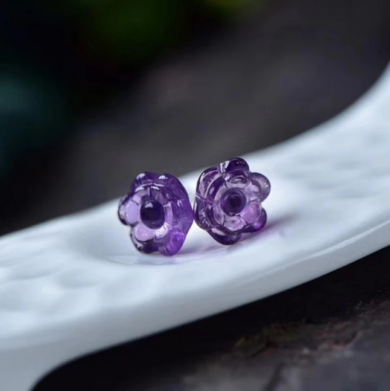 Женские серьги из серебра 925 пробы с натуральным аметистом|Серьги-гвоздики| |