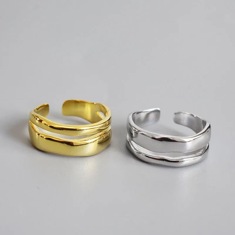 Женское Двухслойное кольцо Silvology серое блестящее из стерлингового серебра 925