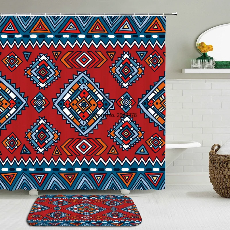 

2Pcs/Set Bohemian Style Printing Shower Curtain Set Mat Waterproof Bath Curtain+Non-slip Mat Toilet Bathroom Home Decor
