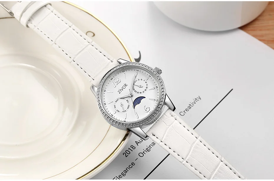 ZIVOK женские часы брендовые Модные Простые Moon phase маленькие кожаные часы кварцевые наручные часы montre femme