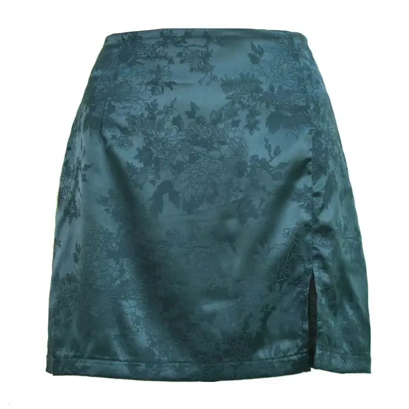 

2020 Sexy Satin Skirt Women Zipper Tutu Floral Skirt Ladies Wrap Skirt Short High Waist A Line Skirt Female For Women