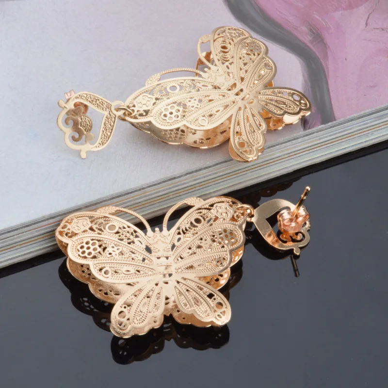 Женские длинные серьги с ушками бабочками модные золотые бабочки 14 K новинка