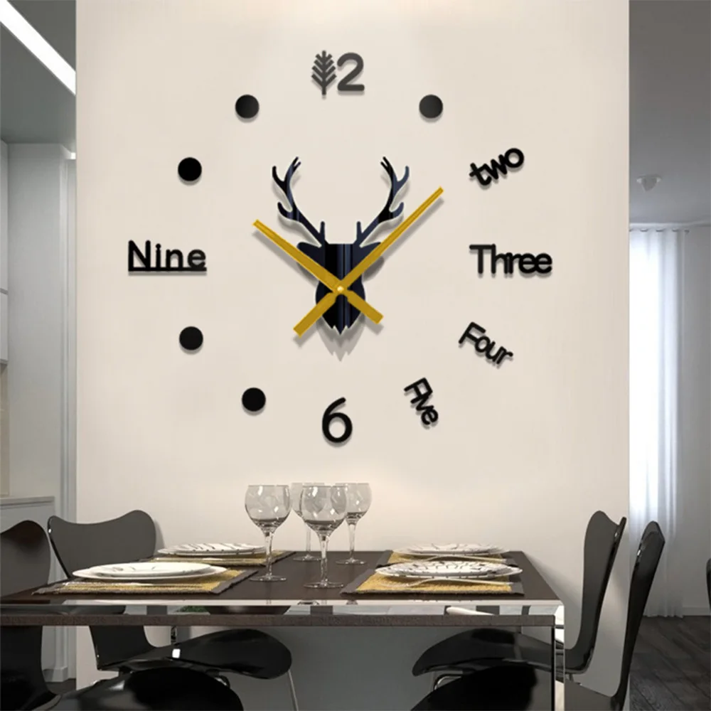 

3D креативные акриловые настенные часы с головой оленя, современный дизайн, цифровые часы «сделай сам», персонализированные настенные декор...