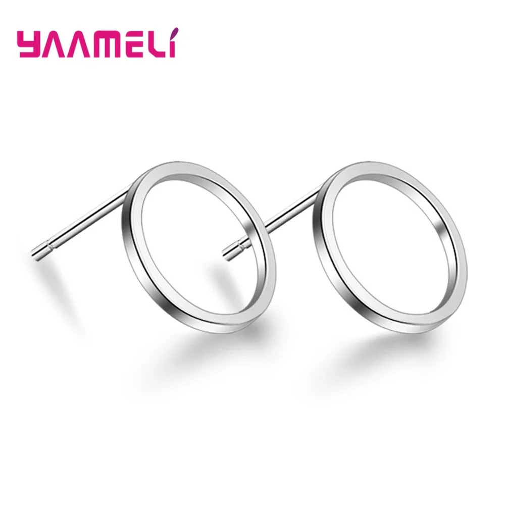 100% Серебро 925 Простое Ювелирное Украшение Серьги-гвоздики в Треугольной, Квадратной, Круглой и Круговой Форме для Женщин, Девочек, Студенток.