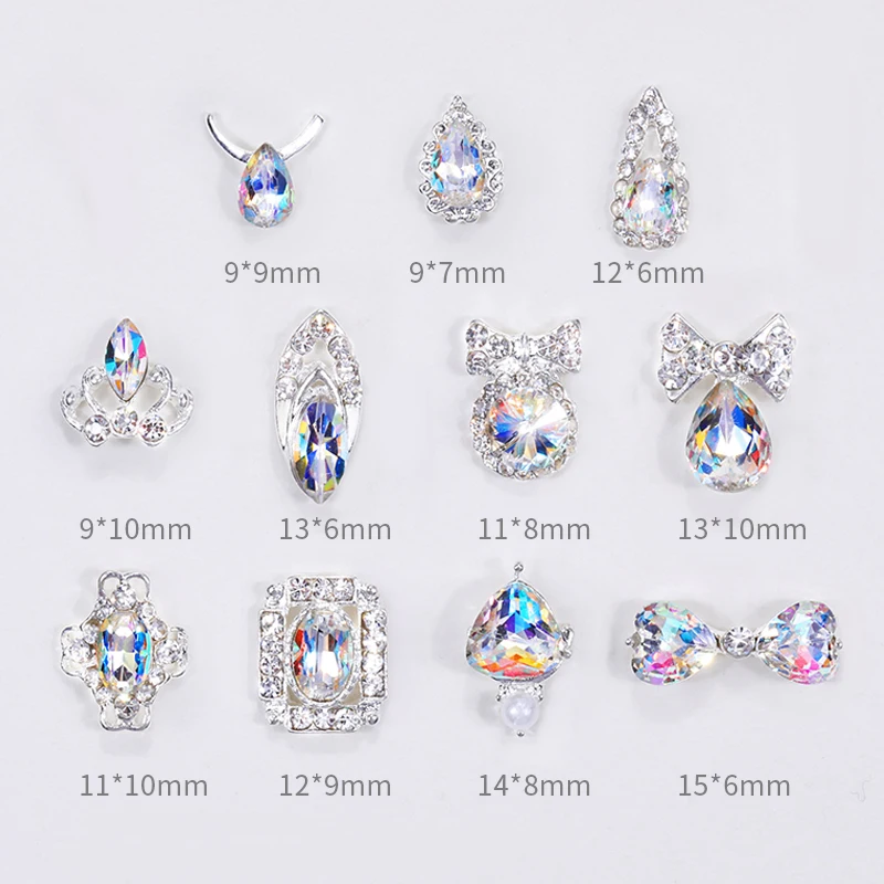 2 шт./компл. Стразы для ногтей смешанные размеры кристаллы Металлические