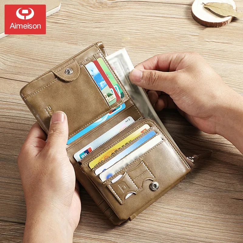 Тройной складной бумажник для паспорта мужской кошелек короткий верхний слой из