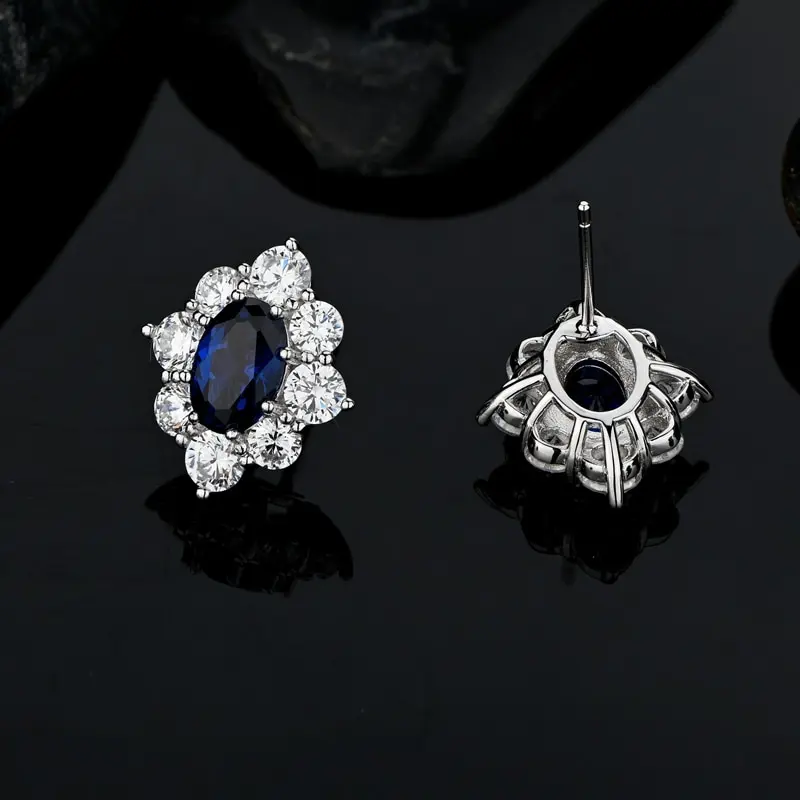 

Jazaz 100% 925 Sterling Silver Sparkling High Carbon Diamond Stud Earrings Women Wedding Party Sapphire Ruby Fine Jewelry B0810