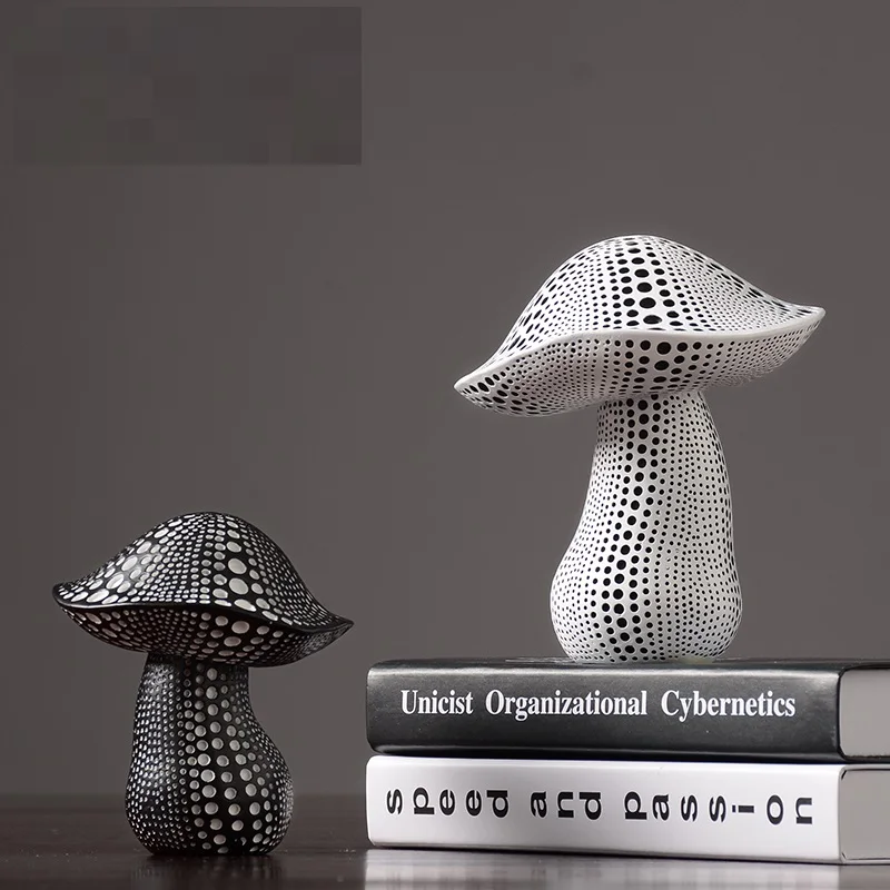 

EUROPEAN STYLE SIMULATION MUSHROOMS YAYOI KUSAMA WAVE POINT RESIN CRAFTWORK STATUE COFFEE SHOP DECORATION R4295