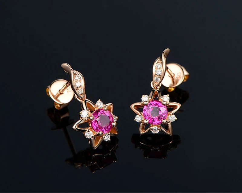 Изысканные новые серьги с Рубиновой звездой, 18K Золотые Серьги с драгоценными камнями