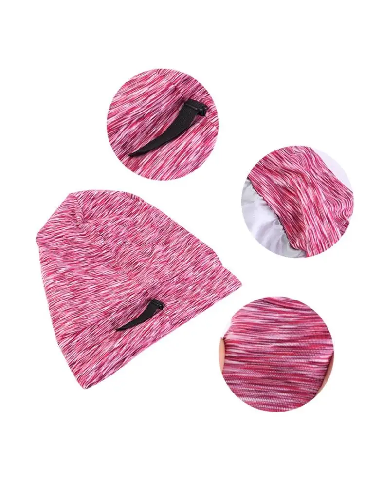 

Women Muslim Satin Lined Bonnet Sleep Cap Adjustable Slouchy Beanies Chemo Hat Solid Stripes Hair Loss Turban Head Cover