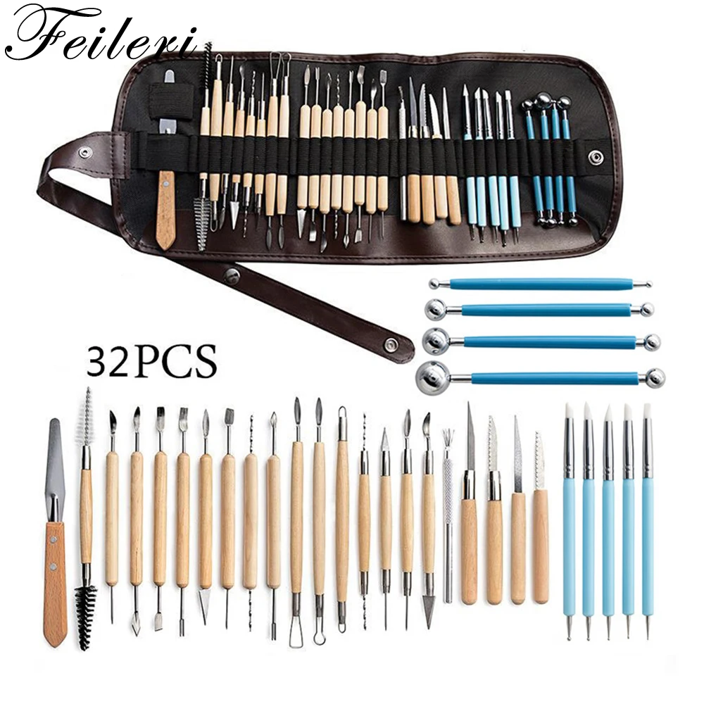 

32pcs Pottery Clay Tools Sculpting Kit Sculpt Smoothing Wax Carving Ceramic Polymer Shapers Modeling Carved Ceramic DIY Tools