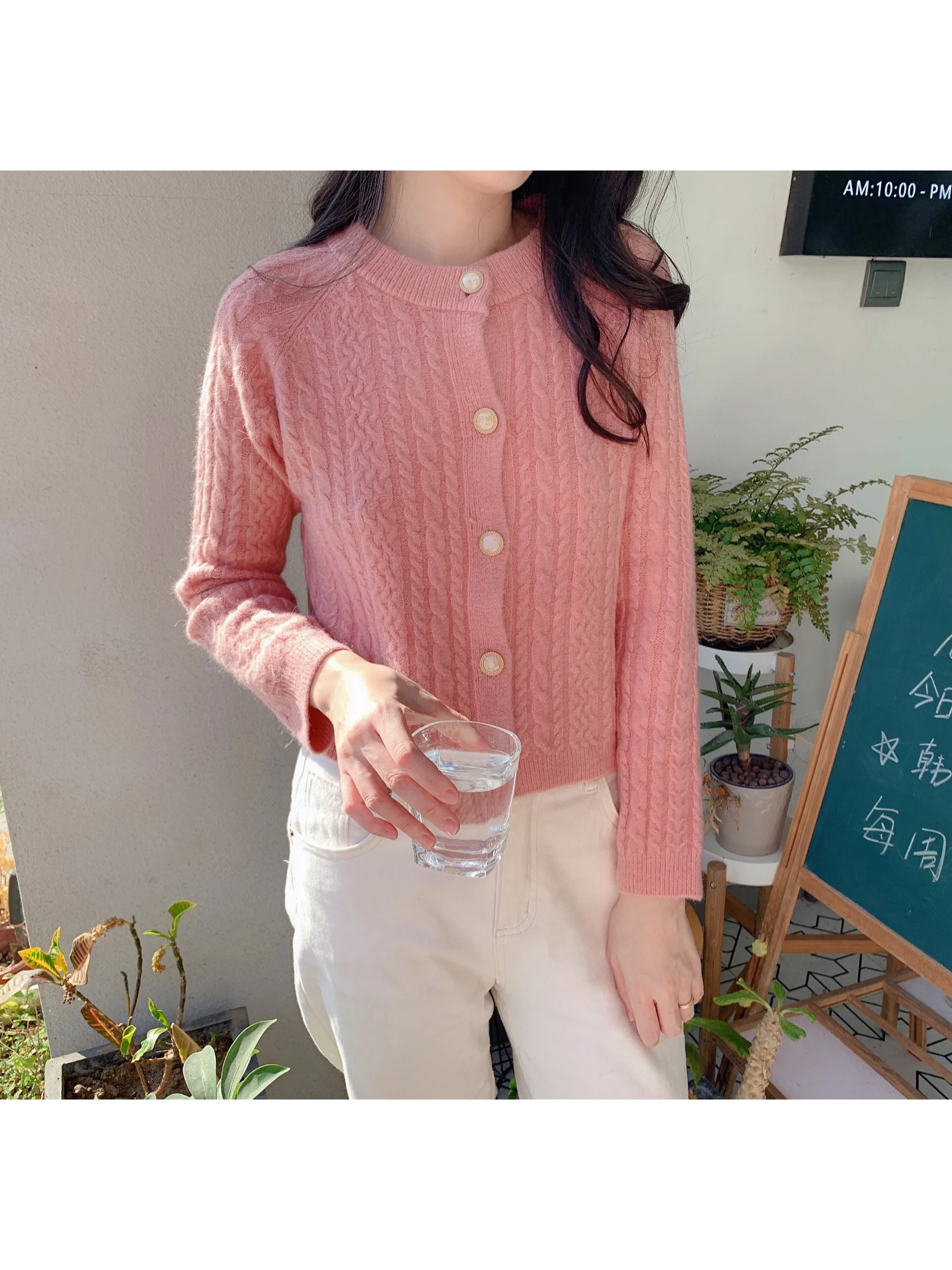 

Sweet Cherry Floret Sweater 2022 New Color Contrast Pullover Double Breasted Soft Autumn and Winter Blouse Retro Cn(origin) Full