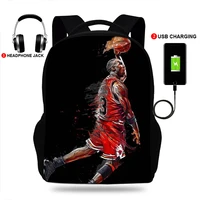 17inchluxury basketball basket print college backpack usb charger schoolbag laptop backpacks for teenage school bag boys mochila