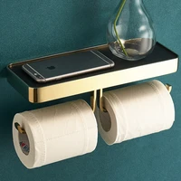bathroom roll paper holder soild brass leather bath mobile phone towel rack toilet tissue shelf wall mounted nail punched