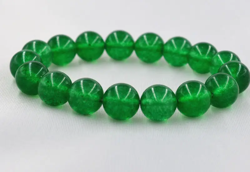 

12 мм зеленый 100% натуральный изумруд Круглый драгоценный камень жесткий браслет из бисера AAA