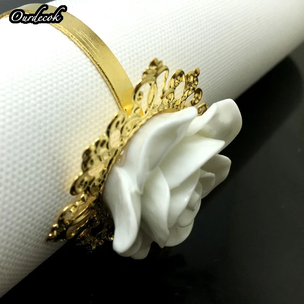 25 шт./лот белый цвет цветов розы Декор золото кольца для салфеток Кольца