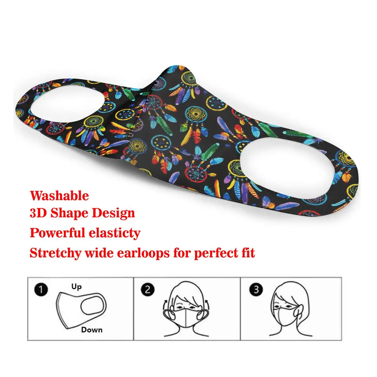 

Colorful Tribal Indian Dream Catcher Print Dust Mask Mouth-Muffle Washable Fabric Adult Protective Face Windproof