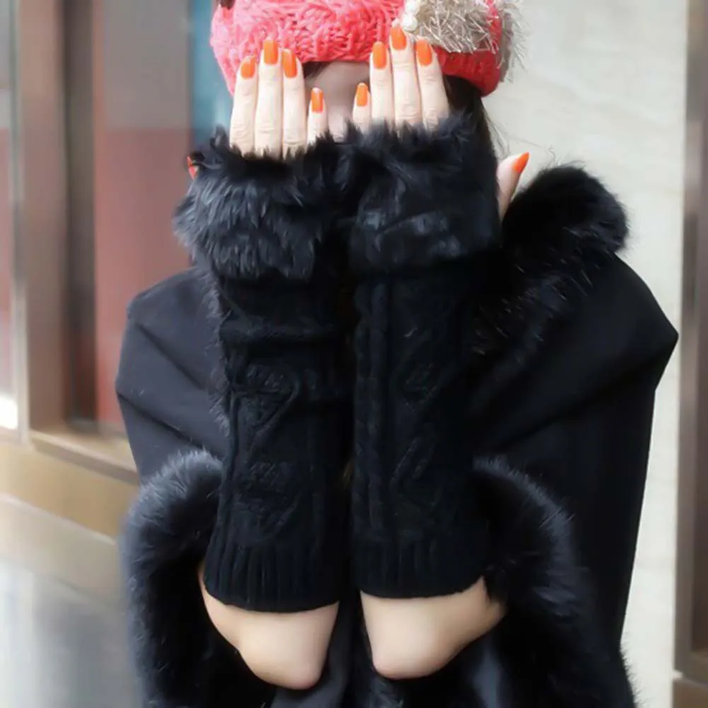 Женские Длинные вязаные перчатки без пальцев однотонные теплые из