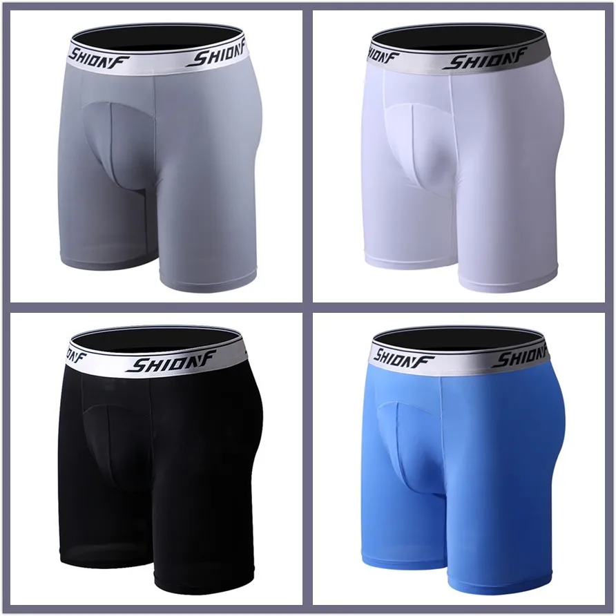 4PCS Shionf 7XL шелк льда антифрикционные ноги 4 шт. длинное нижнее белье Фитнес удобные мужские трусы тонкие стрейч боксеры мужские трусики - Цвет: 4PCS