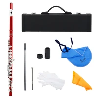 m mbat closed hole c tone flute silver key cupronickel 16 holes red flute woodwind instrument with leather case cleaning cloth