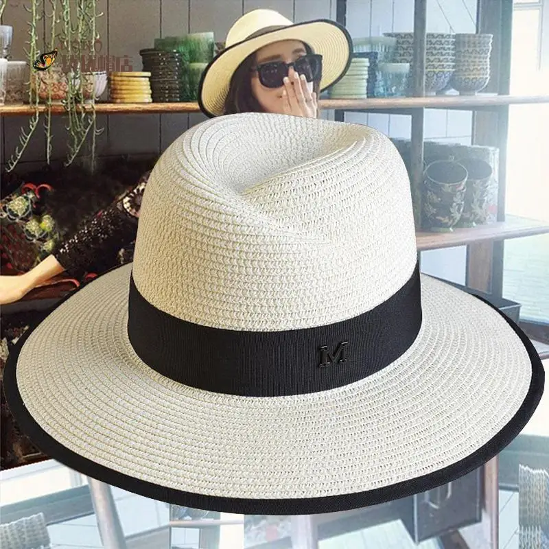 

Summer m fedoras female summer beach sun-shading sunscreen white straw hat