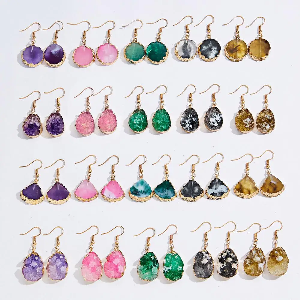 Rinhoo Красочные камни Друза полимерные серьги длинные капли для женщин