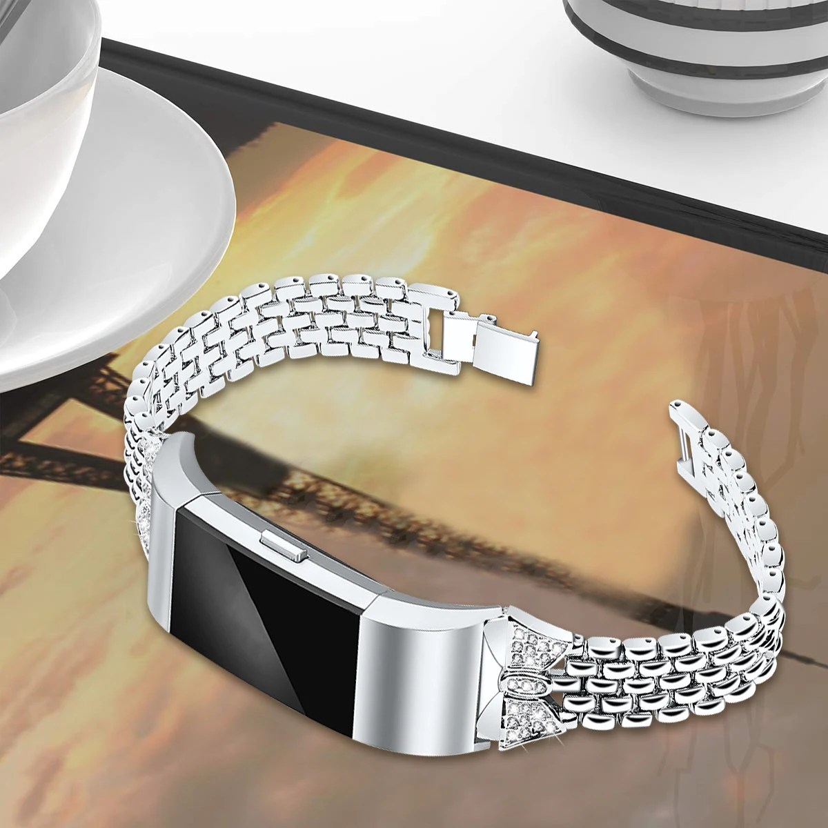 OULUCCI, Женский металлический ремешок из нержавеющей стали, для браслета FitBit charge 2, браслет, ремешок для часов, подходит для зарядки, 3 полосы