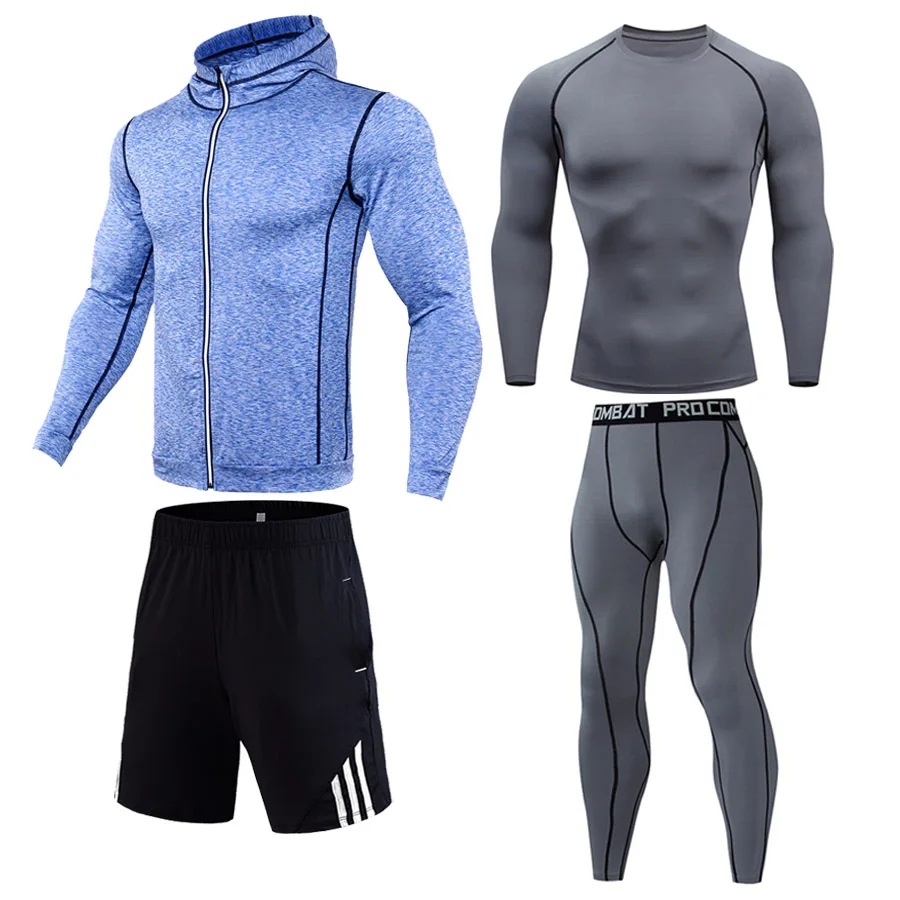4 шт./компл. мужской спортивный костюм, компрессионный комплект для фитнеса, одежда для бега, спортивная одежда, упражнения тренировка, колготки - Цвет: 4 piece set
