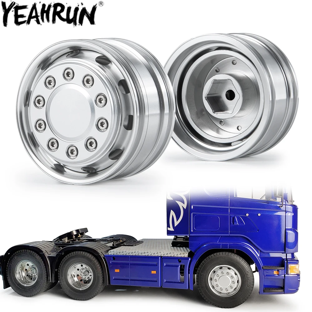 

YEAHRUN RC Car Front Wheel Rim CNC Metal 10 Spoke Wheel Hub for 1/14 Tamiya RC Trailer Tractor Tow Drag Truck Wheels