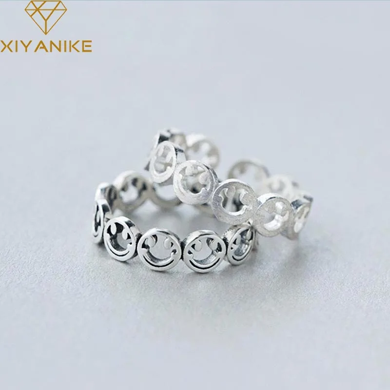 XIYANIKE 925 пробы серебряные винтажные полые кольца с улыбающимся лицом корейские