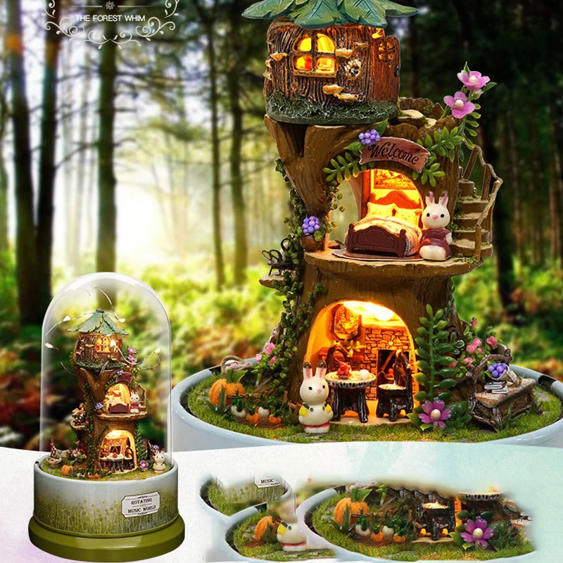 Christmas Tree DIY Music Box Crystal Ball Snow House With Light Present children Birthday Gift Castle toys | Дом и сад