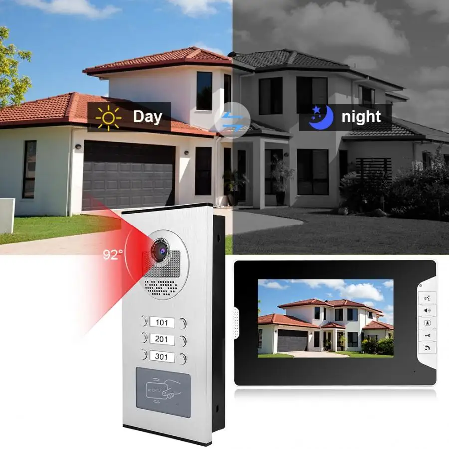 Видеодомофон 7 дюймов 3 Монитора система умного домофона дверной звонок с ночным