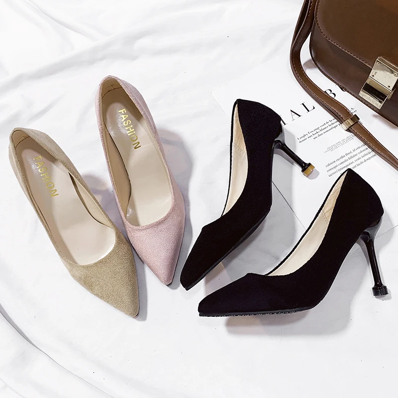 

Women High Heels New Single Shoes Female Spring High Quality Wedding Simple Solid Color Frosted Leather Basic Woman Shoes W37-19