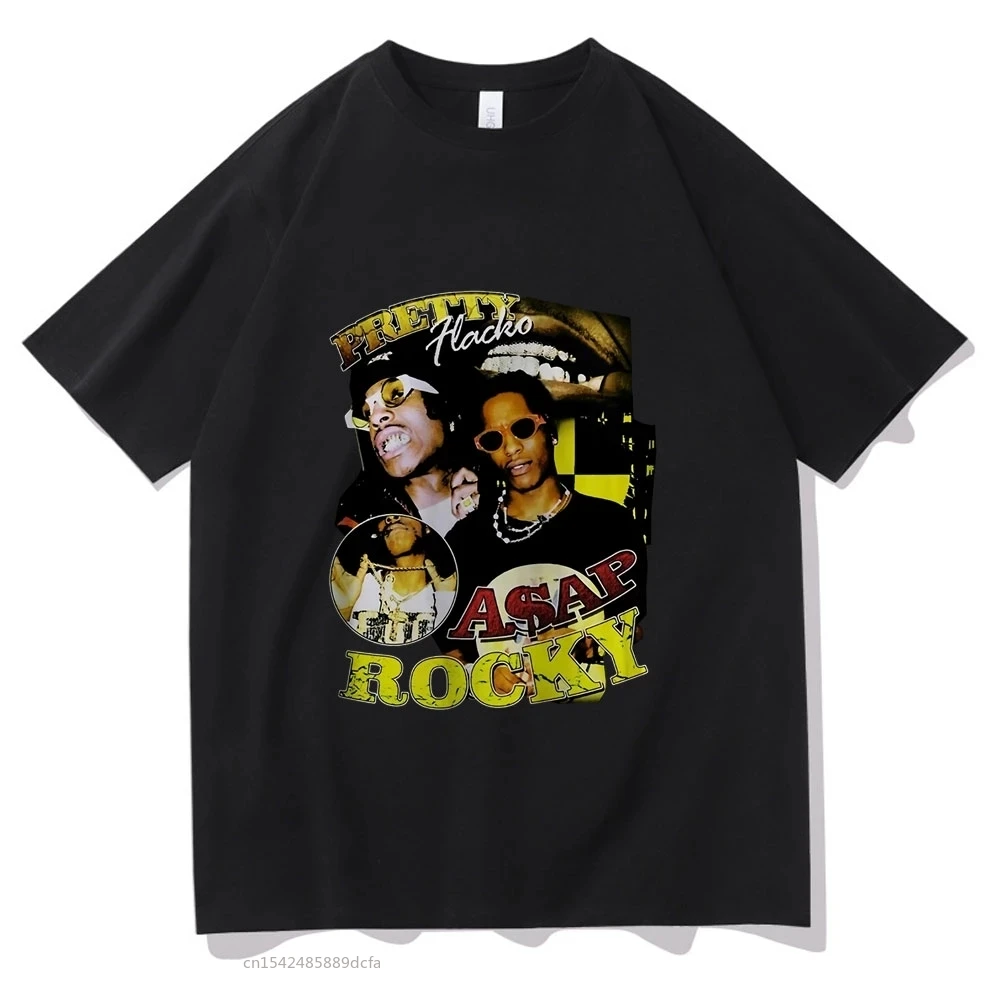

Awesome Hip Hop Rapper ASAP Rocky Portrait Graphic Aesthetics Print Tshirt Loose Harajuku Tees Summer T-Shirt