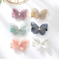 new simulated pearl embroidered butterfly hairpins barrettes for women girls korean hair clips tulle bang accessories