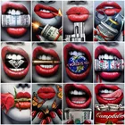 Полноразмернаякруглая алмазная живопись HUACAN, Портрет женщины, мозаика, вышивка крестиком с губами, домашнее искусство