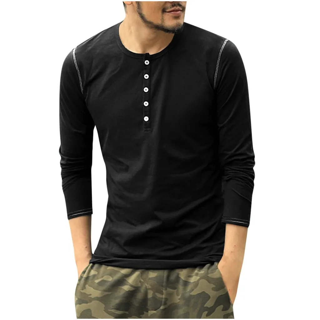 Мужская футболка Хенли стильная облегающая Повседневная с длинными рукавами и