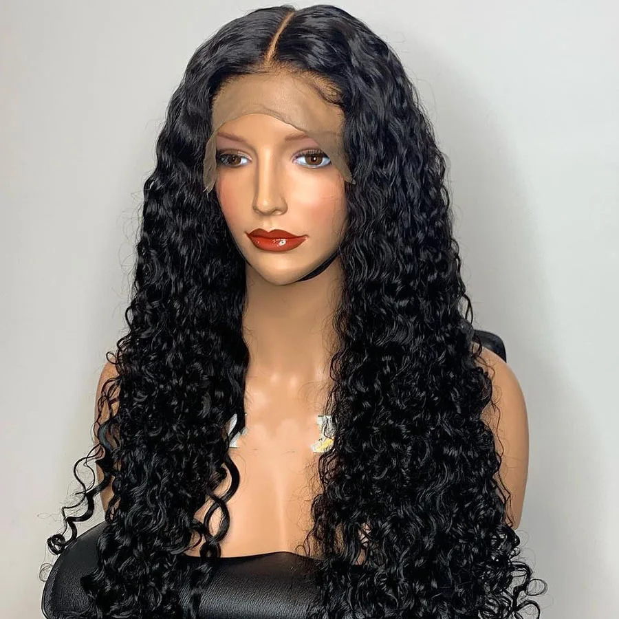 

Glueless Deep Body Wave Black 13x4Lace Front Human Hair Wig For Women With Babyhair Preplucked Brazilian Remy Can Dye Curly Soft