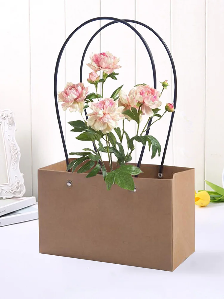 

10pcs Gift Bag Gift Packing Bag Bouquet Bag Pink Marble Waterproof Kraft Paper Bag Handbag Flower Bag Gift Bag Portable Potted
