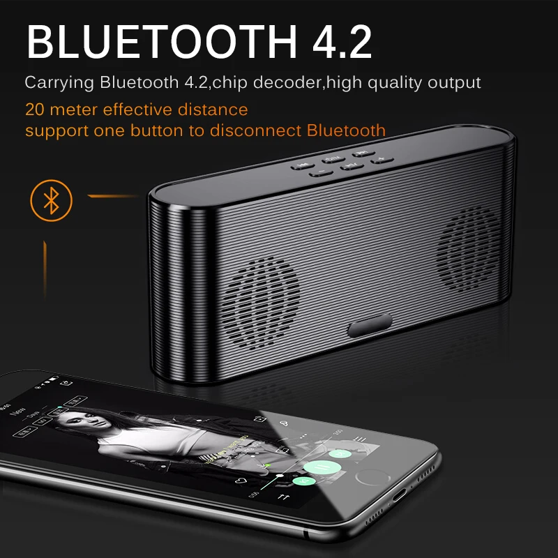 

Портативная Bluetooth-колонка, тяжелый сабвуфер, 3D стерео-музыка, объемный домашний небольшой стереоплеер, Беспроводная колонка с внешним аккум...