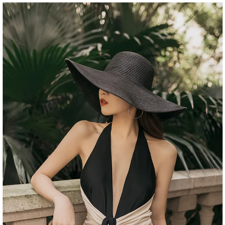 

2022 Black Floppy Sun Hats Beach Hat UV Protection Straw Hat Wide Brim Hat Summer Hats for Women wedding hat
