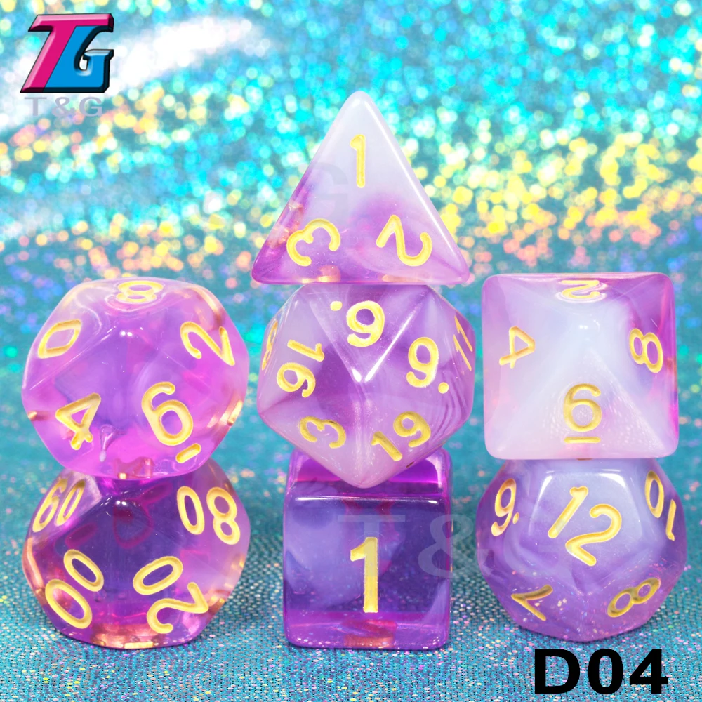 D04 7 шт./компл. многогранные TRPG игры для подземелий драконов непрозрачные D4-D20 многогранные кости Поп для настольной игры - Цвет: D04