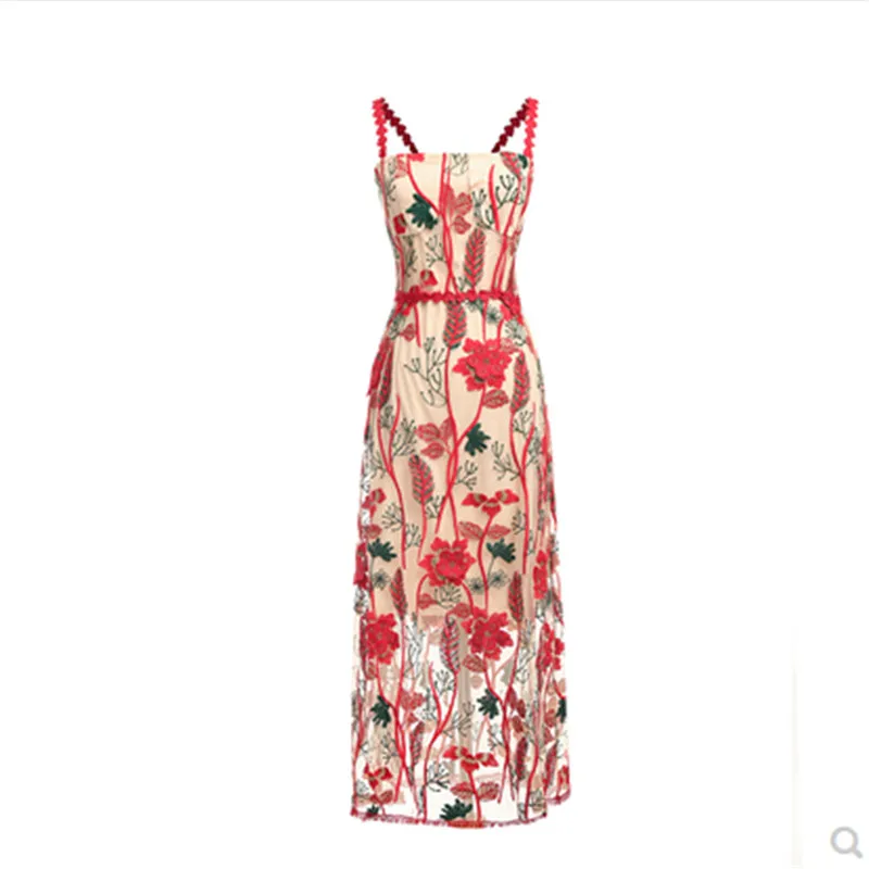 

Bohemian Women Dress Long Embroidery Floral Print Maxi Dress Slim Sexy For Vacation Beach Sleeveless Femme Party Dresses Vestido