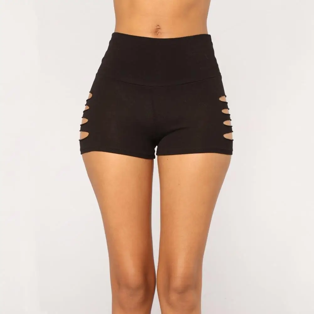 Женские открытые велосипедные короткие обтягивающие однотонные брюки рваные