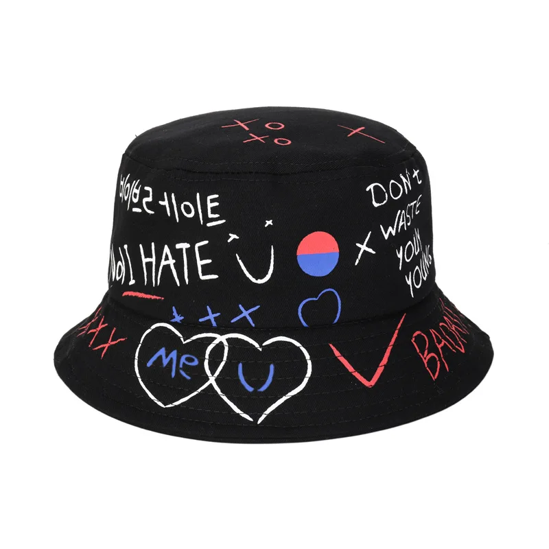 

Unisex Harajuku Bonnet Fishing Bucket Hat Women Graffiti Letter Fishing Fisherman Hat Summer Outdoor Panama Hip Hop Cap